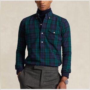 Ralph Lauren Polo Like New Navy and Green Plaid Flannel Shirt Size L